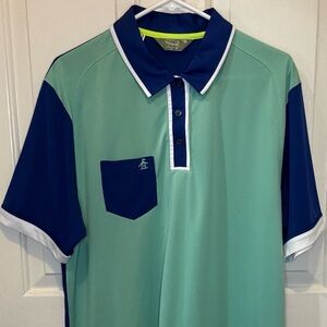 Original Penguin Men's Mint and Navy Polo Shirt - M - Like New